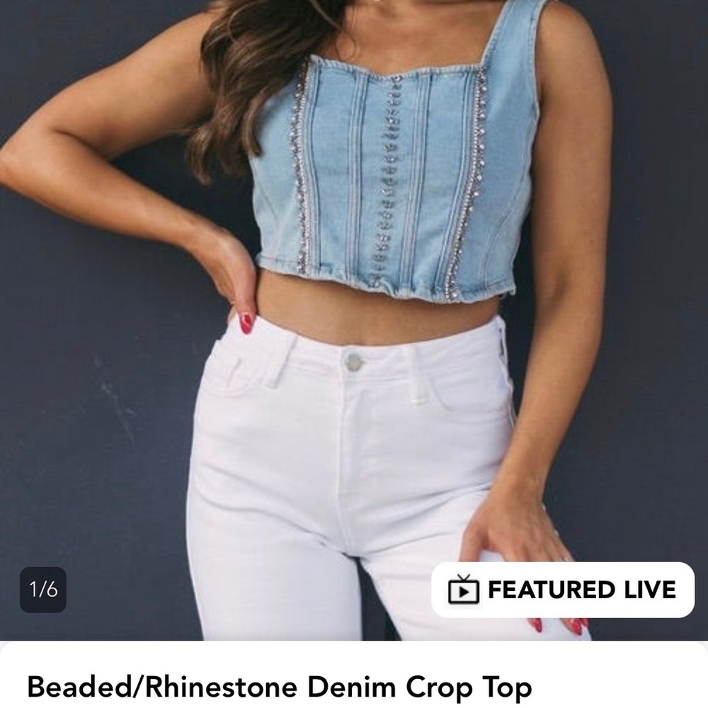Women’s Beaded Rhinestone Denim Top
